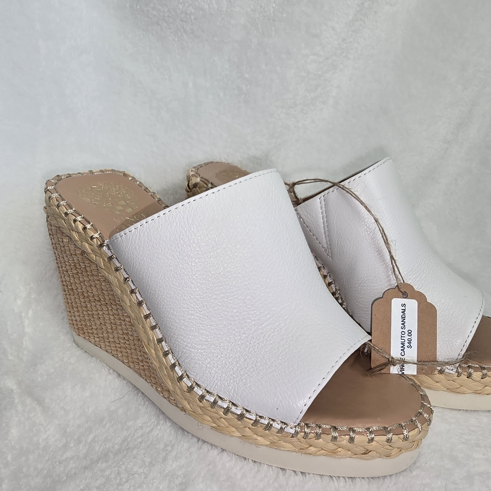 White Wedge Slide Sandals - Women's Leather Espadrille